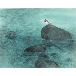 B086 Birds and Rivulet Scenery Ink and Wash Painting TV Background Wall Decoration