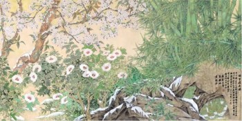 B087 중국 스타일의 꽃 새와 대나무 tv 배경 벽 장식