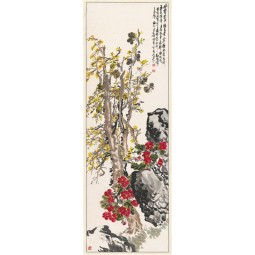 B089 Kamelie und Winterblüte Veranda Hintergrund Wanddekoration Tuschemalerei
