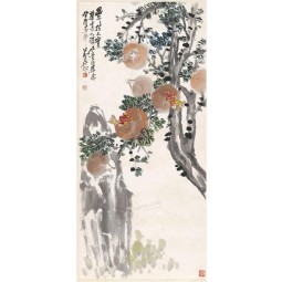 B091 Pomegranate Picture Porch Background Wall Decoration Ink and Wash Painting