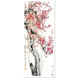 B092 HD New Chinese Hand-painted Antique Color Carved Plum Landscape Background Wall