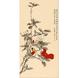 B101 Red and White Camellia Decorative Painting Ink and Wash Painting