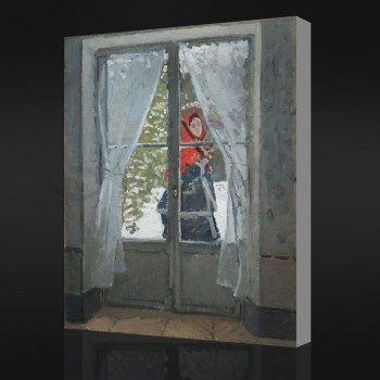 Nno-Yxp 063クロードモネ-赤いスカーフ、夫人の肖像.モネ(1873)家のための印象派の油絵の壁画の装飾