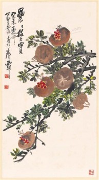 B109石榴门廊背景墙艺术装饰水墨画