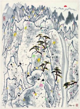 B110登上黄山日出水墨画中国式装饰背景墙的写意