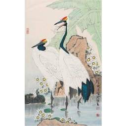 B111 Original Cranes Background Wall Decoration Water and Ink Painting