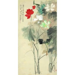 B112 Multicolored Lotus Background Wall Decoration Water and Ink Painting by Zhang Daqian