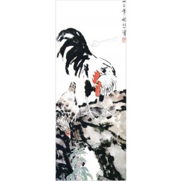 B113 fondo de gallos porche pared decoración agua y tinta pintura por xu beihong