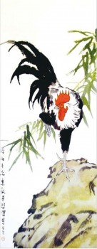 B114公鸡背景门廊墙壁装饰水墨画由徐悲鸿