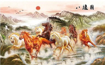 B121 Fine Horse Water and Ink Painting TV Background Wall Decoration for Home