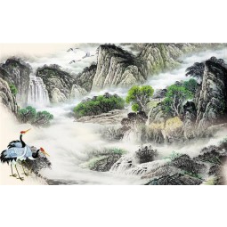 B124 Landscape Water and Ink Painting TV Background Wall Decoration