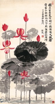 B328 연꽃 현관 배경 벽 장식 물 및 잉크 그림 인쇄