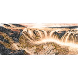 B329 Spectacular Waterfall Background Wall Decoration Water and Ink Painting