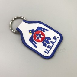 Cheap custom shape embroidery patch keychain/key ring/key tag