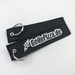 Factory Price Direct Sale Promotion Embroidery Custom Woven Textile Logo Keychain with gold sewing and your logo