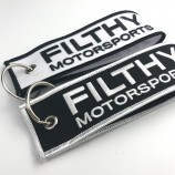 Custom double logo design fabric embroidery keychain with high quality and any size