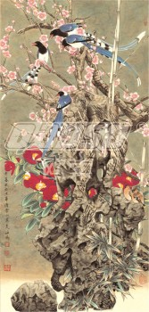 B336花と鳥のポーチの壁の背景の装飾の水と墨の絵