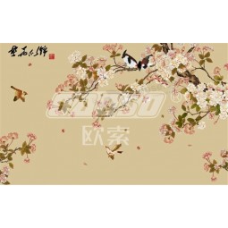 B337 Hand-Gemalte Blumen- und Vogeltintenmalereiwand-Hintergrunddekoration