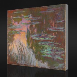 NO-YXP 105 Claude Monet - Water-Lilies, Setting Sun (1907) Impressionist Oil Painting Wall Background Decoration