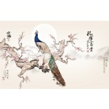 B342 Peacock TV Background Wall Decoration Ink Painting Home Decor