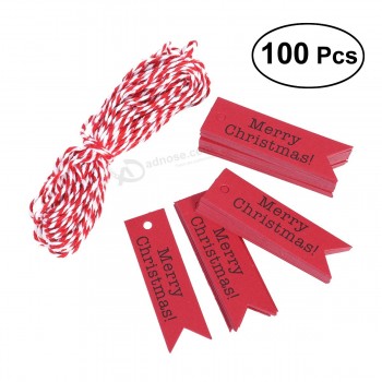 D100pcs papieren tags ambachtelijke tags vrolijke kerst hangen labels bladwijzer tags(Rood)
