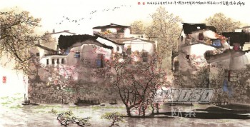 B355 Landschaft im Süden des Yangtze River lebenden Hintergrund Wanddekoration Tuschemalerei Wandkunst Drucken