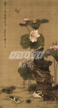 B361 flor de loto mandarín pato pared fondo decoración tinta pintura pared arte impresión