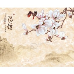 B362 Yulan Magnolia Flower and Bird TV Background Wall Decoration Ink Painting for Living Room