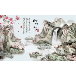 B363 Landscape Yulan Magnolia Flower Background Wall Decoration Ink Painting for Home Decor