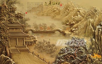 B364 Classical Pavilion Landscape Background Wall Decoration Ink Painting for Home Decoration