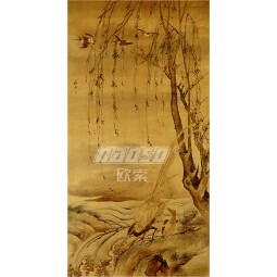 B365 Willow and Swallow  Ink Painting Background Wall Decoration for Home