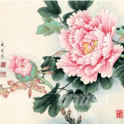 B369 Peony Flower and Bird Ink Painting Background Wall Decoration for Living Room
