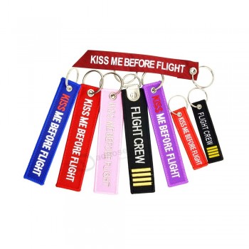 1 piece KISS ME BEFORE FLIGHT KeyChain aviation gift FLIGHT CREW Embroidery Key Chain Tag Key Chains