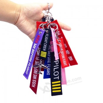 1piece KeyChain KISS ME BEFORE FLIGHT CREW Embroidered keychains Aviation gift key tag