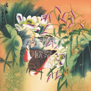 Stampa del materiale illustrativo della decorazione della casa della pittura di parete del fondo di progettazione del fiore e dell'uccello della pittura a inchiostro di b397