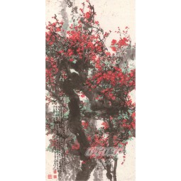B402 Red Plum Porch Decorative Painting Wall Background Decoration Ink Painting Printing