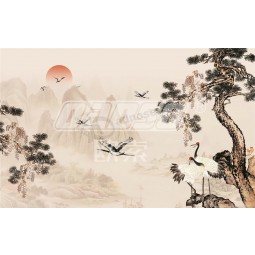 B405 Longevity Crane Landscape Scenery Decorative Painting Wall Background Decoration Ink Painting Printing