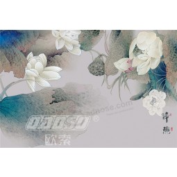 B472 peinture chinoise lotus fleur encre peinture murale art décor