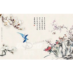 B474 pittura tradizionale cinese fiore e uccello murale decorazione di arte della parete