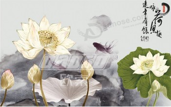 B476 chinesische Tinte und waschen Malerei Lotus Hintergrund Wanddekoration für Wohnzimmer