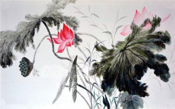 B477 고화질 손으로 그린 ​​연꽃 배경 잉크 페인팅 작품 인쇄