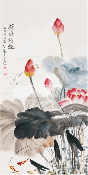 B480 Chinese Lotus Background Ink Painting for Porch Background Decoration Artwork Printing