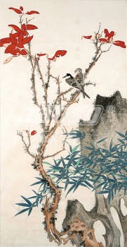 B483 mano cinese-Pittura a inchiostro dipinta di fiori e uccelli per la stampa di opere d'arte di decorazione di sfondo del portico