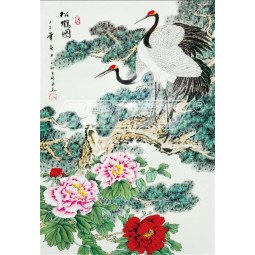 B484 Chinese Style Pine Crane Ink Painting for Porch Background Decoration Wall Art