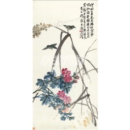 B485 High Definition Hand Painted Flower and Bird Porch Background Mural Artwork Printing