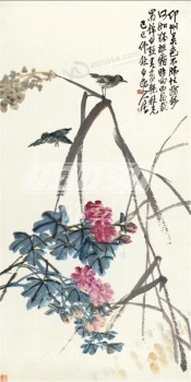 B485高精細手は花と鳥のポーチの壁画アートワーク印刷を描いた