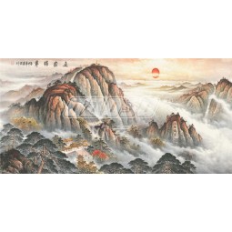 B486 Mount Tai Landscape Ink Painting Background Wall Decoration for Home Decor