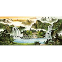 B489 Landschaft Tuschmalerei Hintergrund Wandbild Artwork Printing für Heimtextilien