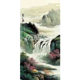 B492 Wasserfall Landschaft Malerei Veranda Hintergrund Wand Tinte und waschen Malerei Dekoration