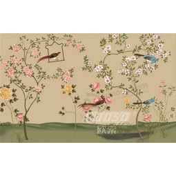 B411繊細な花と鳥の墨の背景装飾の壁